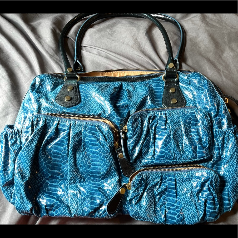 Blue faux croc tote / satchel w laptop sleeve